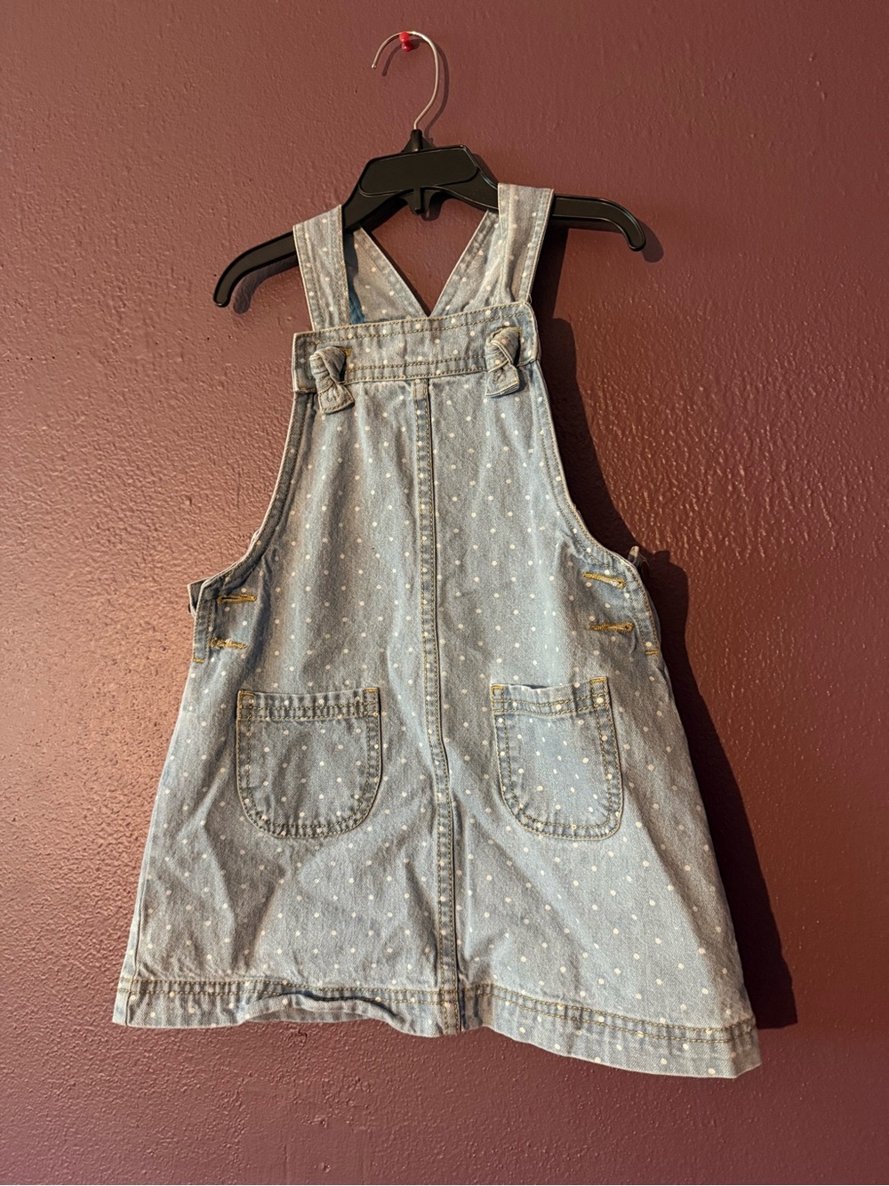 Max Studio Light Blue Polka Dot Denim Overall Dress